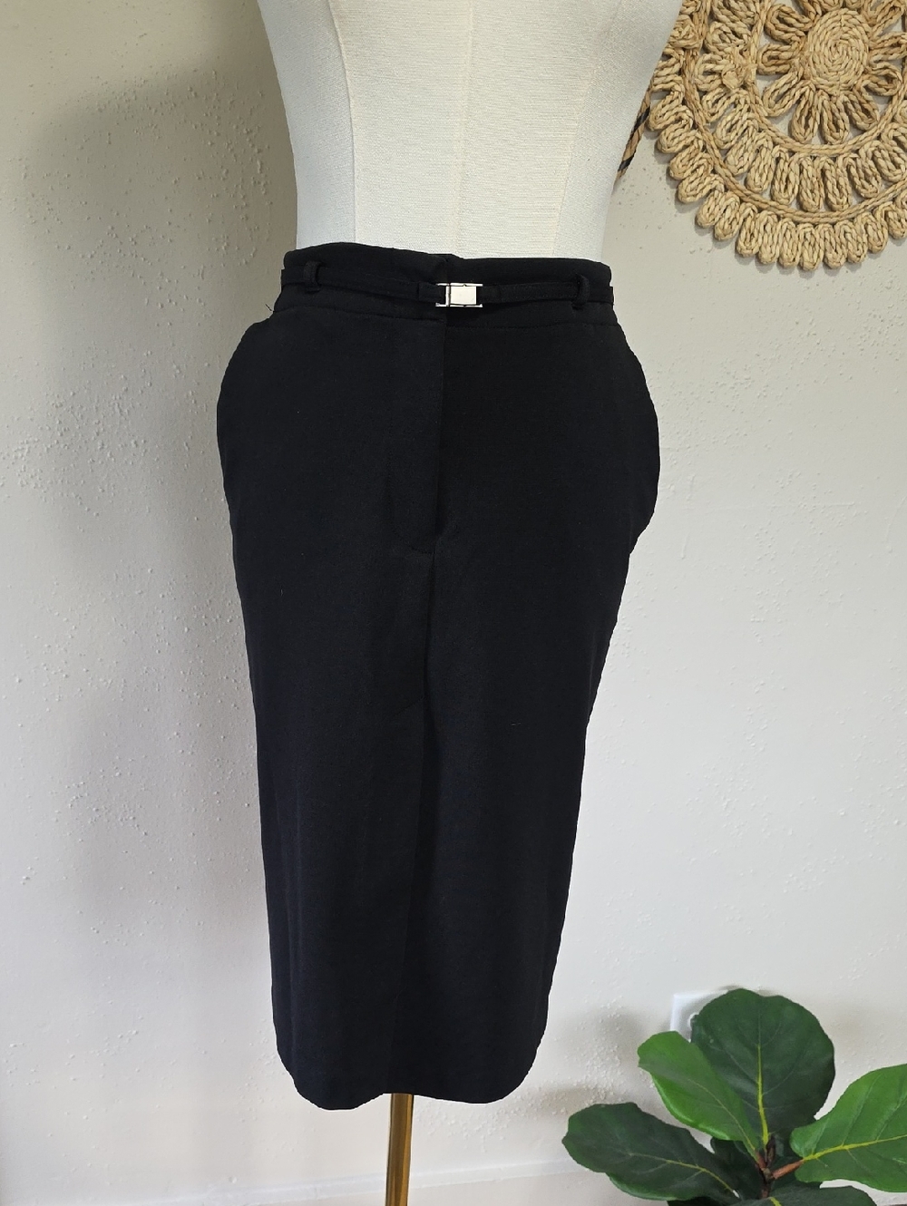 Express Black Pencil Womens Skirt 1/2 Belt Double Slit Versatile Business Office
